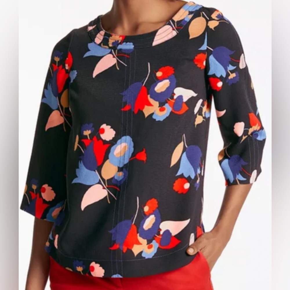 Boden Women’s Alda Posey Print Black 3/4 Sleeve Top Size 6